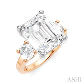 1 Ctw Tri-Mount Emerald Shape Center Round Cut Diamond Semi Mount Engagement Ring in 14K Rose and White Gold